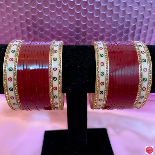 Traditional Maroon Bridal Punjabi Seep Chura Bangle Set