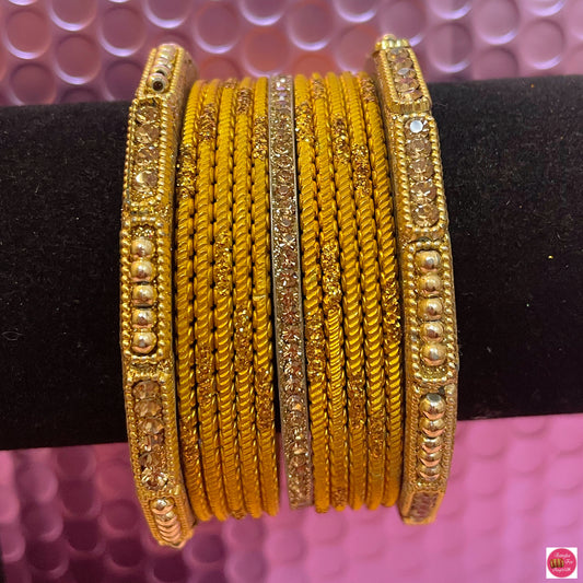 Gold & Mustard Yellow Metal Bangles Set