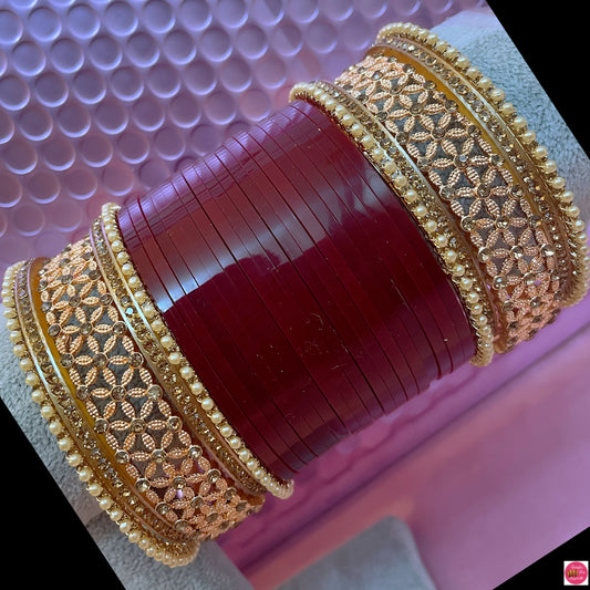 Pearl Bridal Punjabi Chura- Maroon