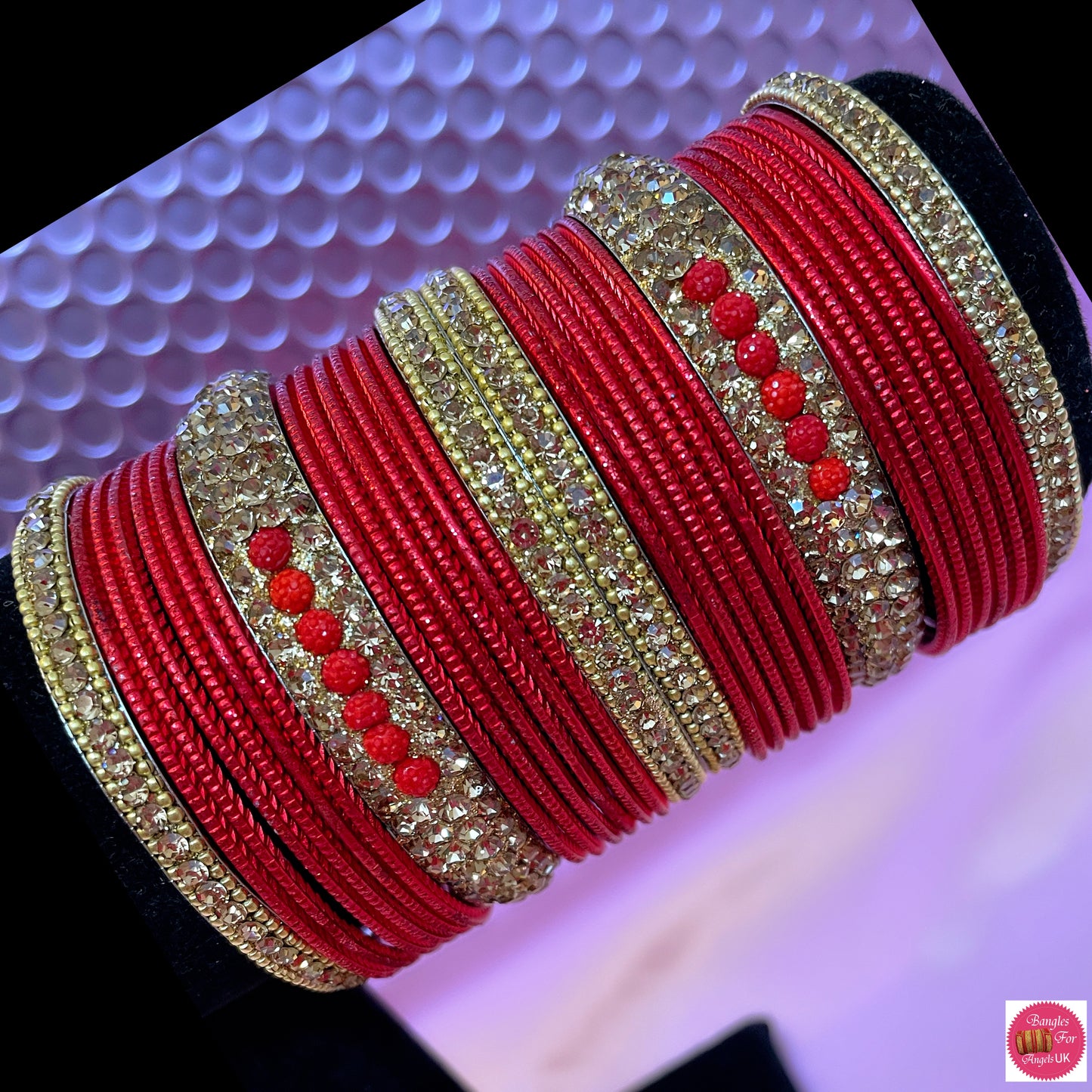 Red & Gold Metal Bangle Set- Size 2.2