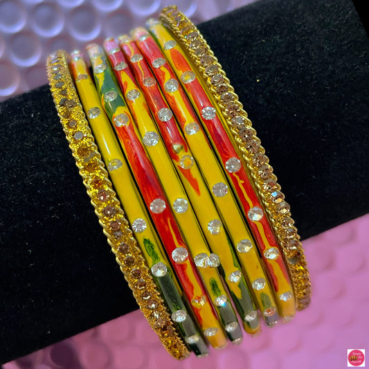 Pure Gold & Multicoloured Glass Bangles Sets