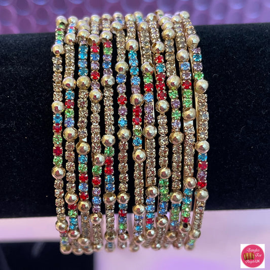 Multicoloured Zirconia Brass Metal Bangles- Size 2.2