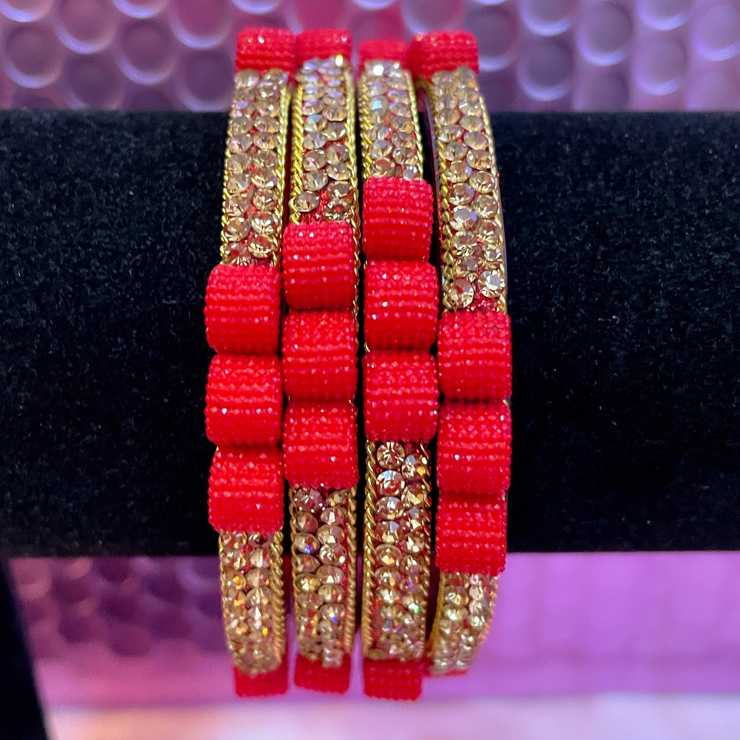 Designer Red & Gold Glass Karas- Size 2.4/2.8