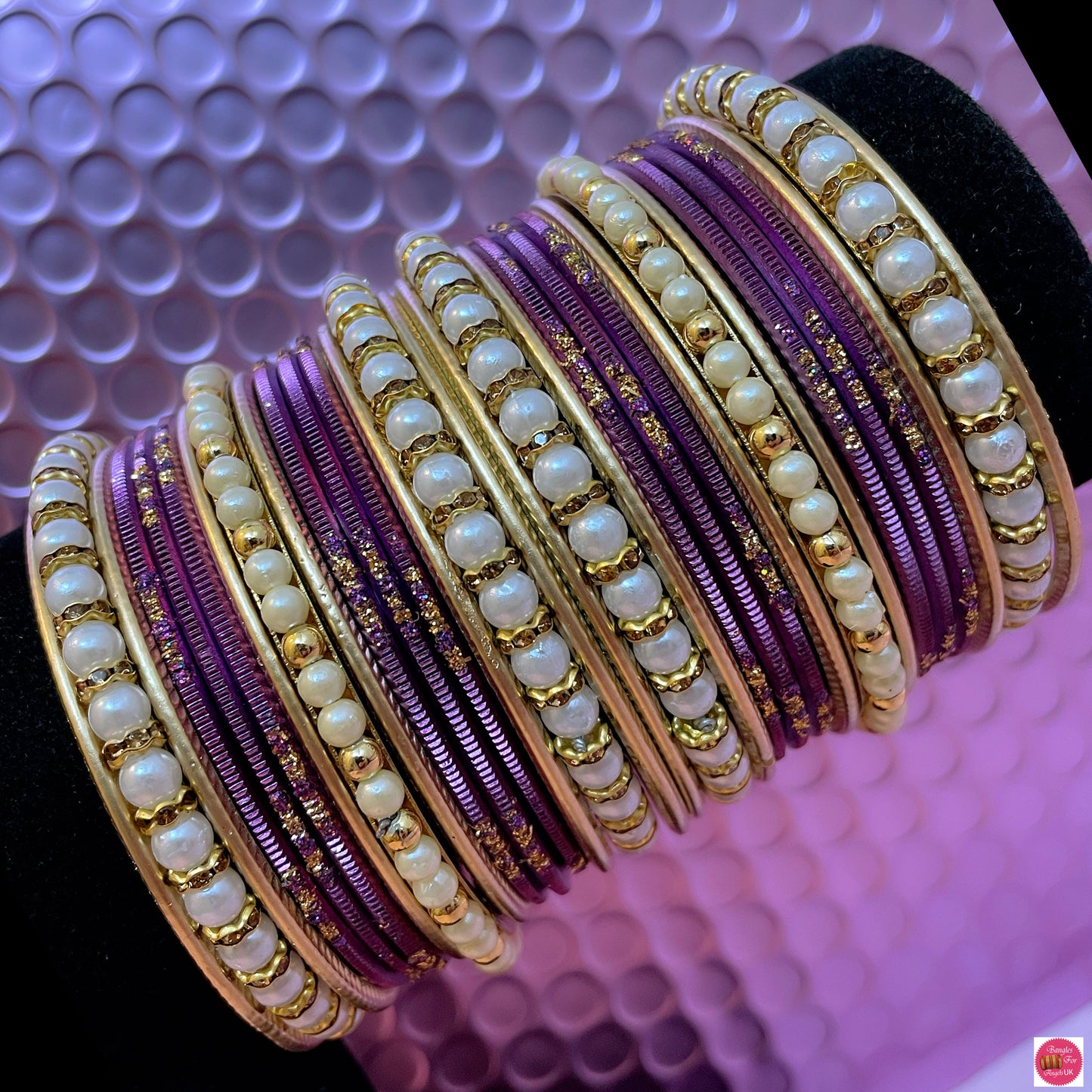 Pearl Metal Bangles Set- Purple