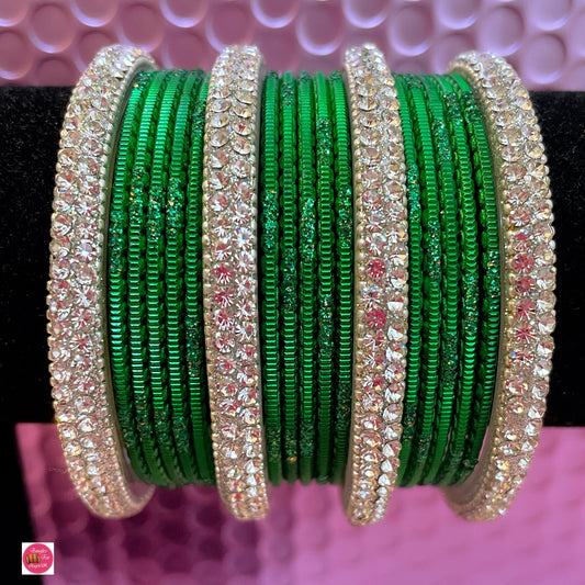 Silver Bangle Set- Green