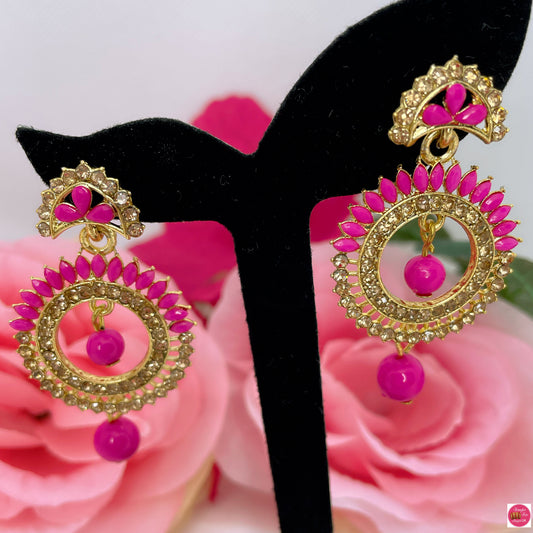 Madhuri Hot Pink & Gold Earings