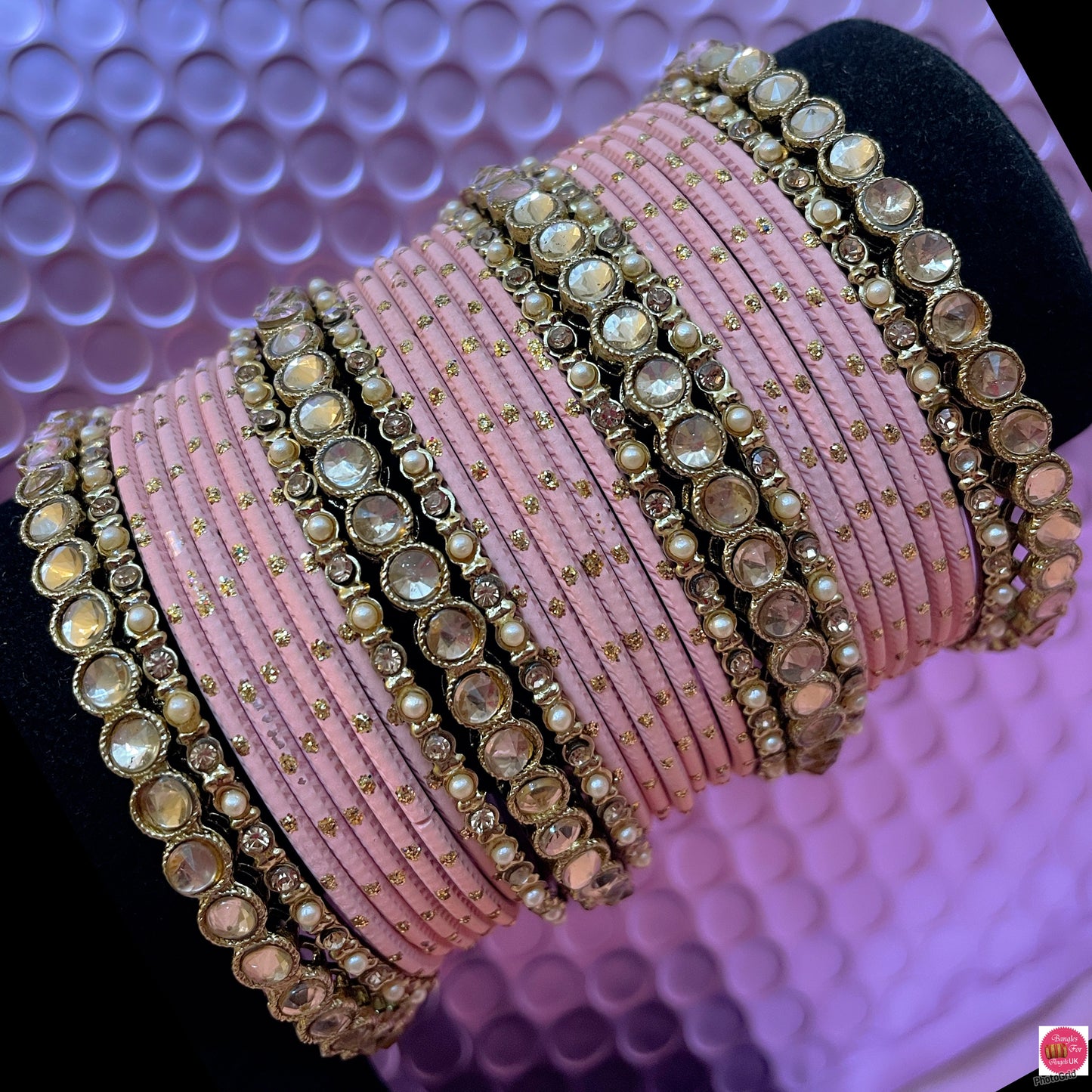 Kundan Metal Bangles Set- Peach