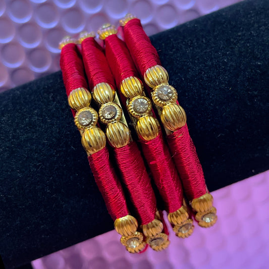 Red & Gold Thread Metal Bangles