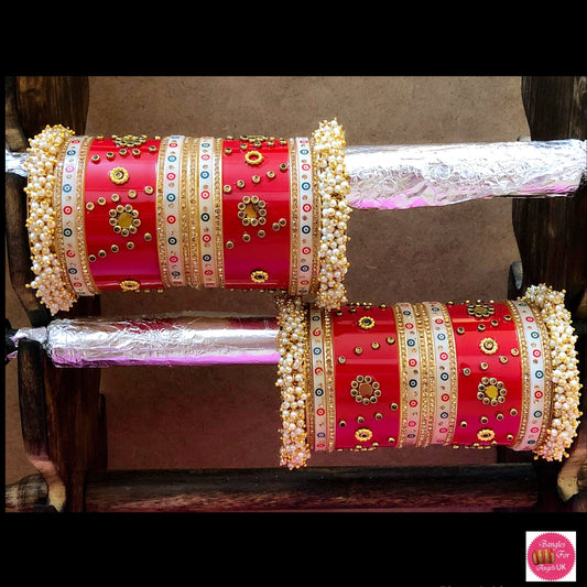 Red & Gold Pearl Bridal Chura