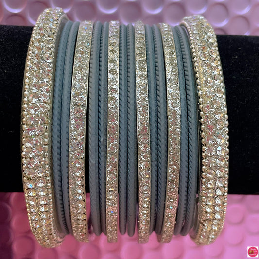 Silver Metal Bangles Set- Grey