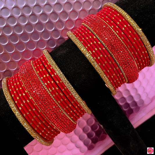 Red & Gold Zirconia Metal Bangles Set