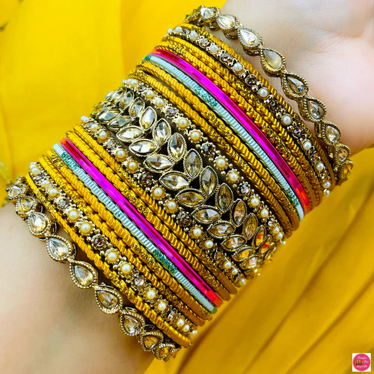 Multicoloured Kundan Metal Bangles Set