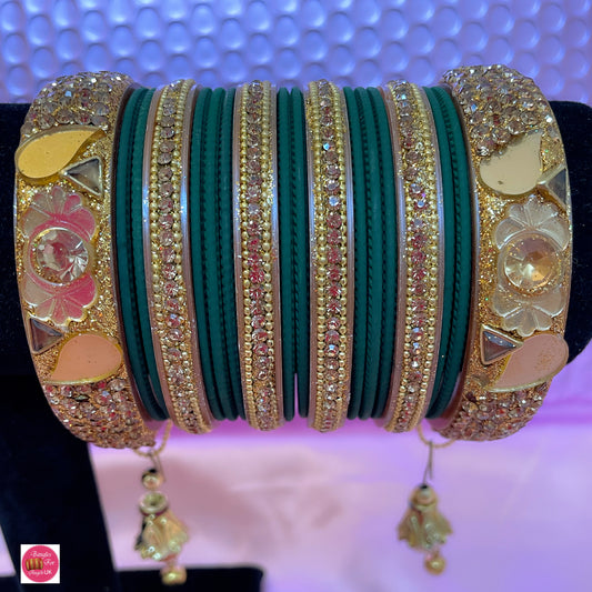 Green & Gold Metal Bangle Set