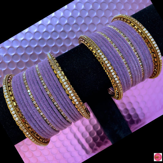 Gold/Zirconia Velvet Bangles Set- Lilac/Purple