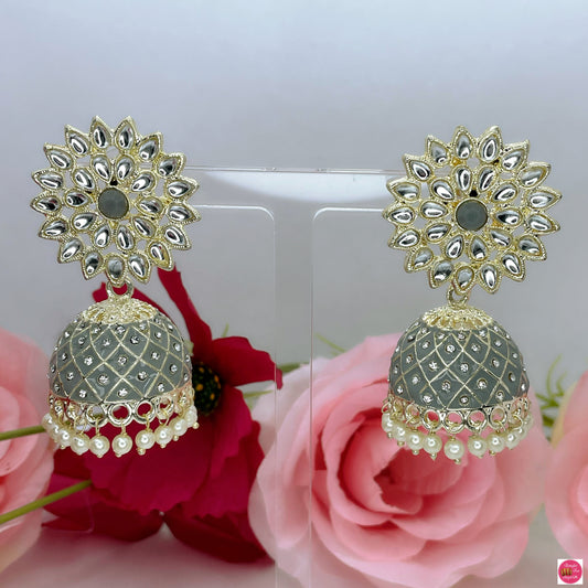 Nargis Kundan Tassle Drop Earings- Grey