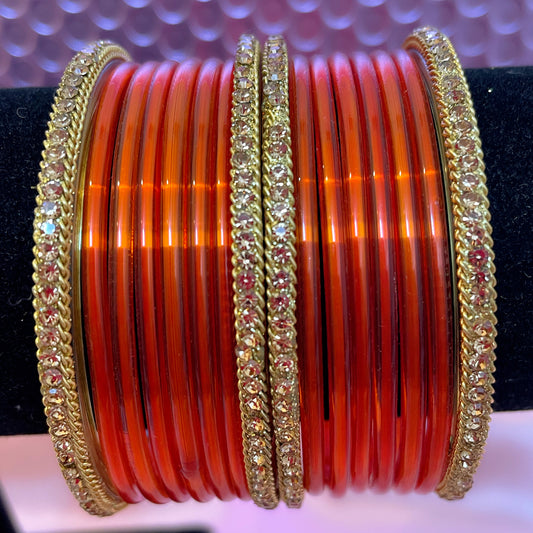 Pure Glass Bangle Set- Orange