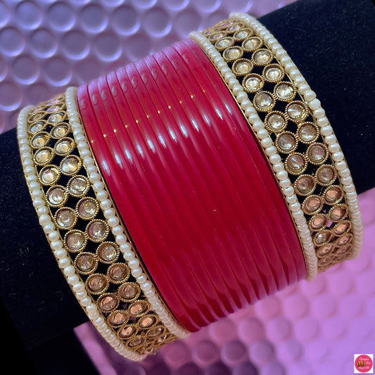 Red & Gold Kundan Chura Bangles Set