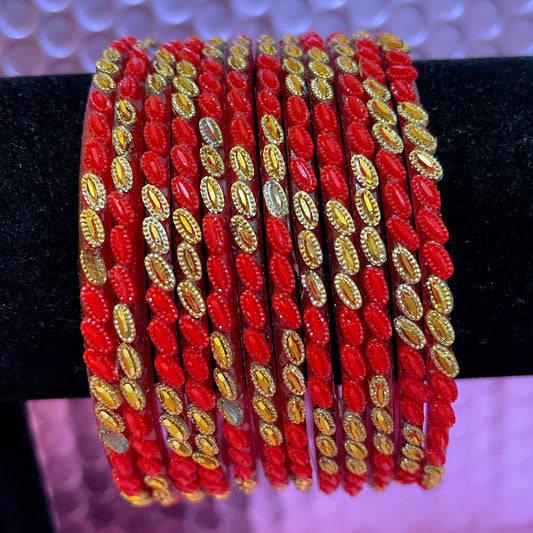 Red Glass Bangles- Size 2.8