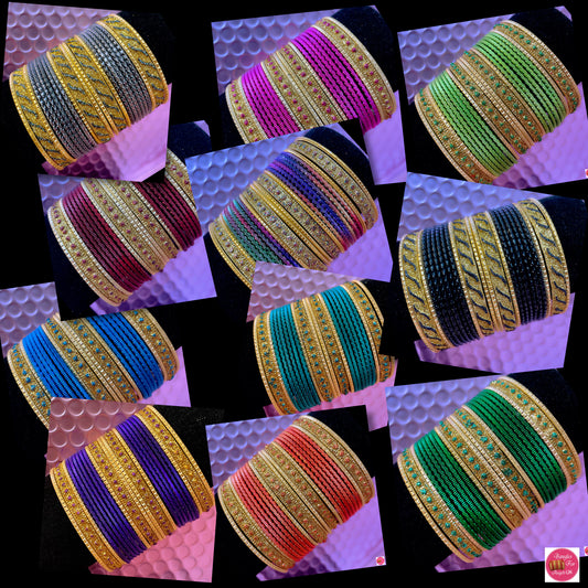 Various Colours Metal Bangles Sets- Size 2.4