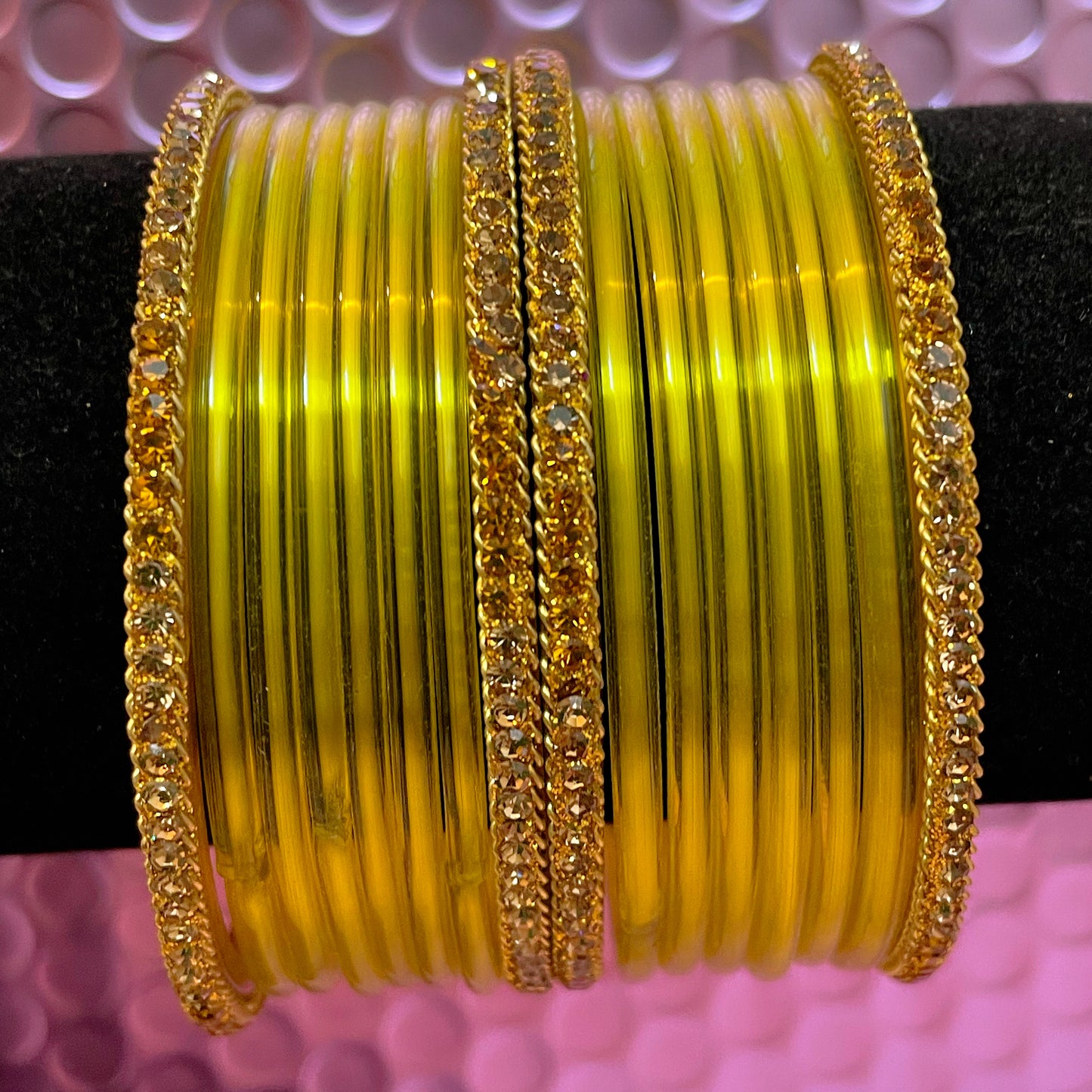 Pure Glass Gold & Yellow Bangles Set