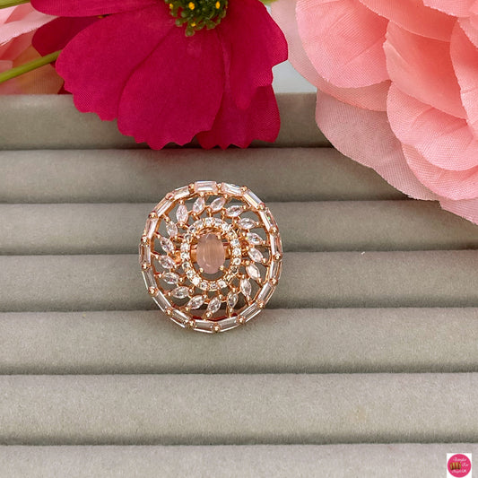 American Diamond Adjustable Cocktail Ring- Rosegold