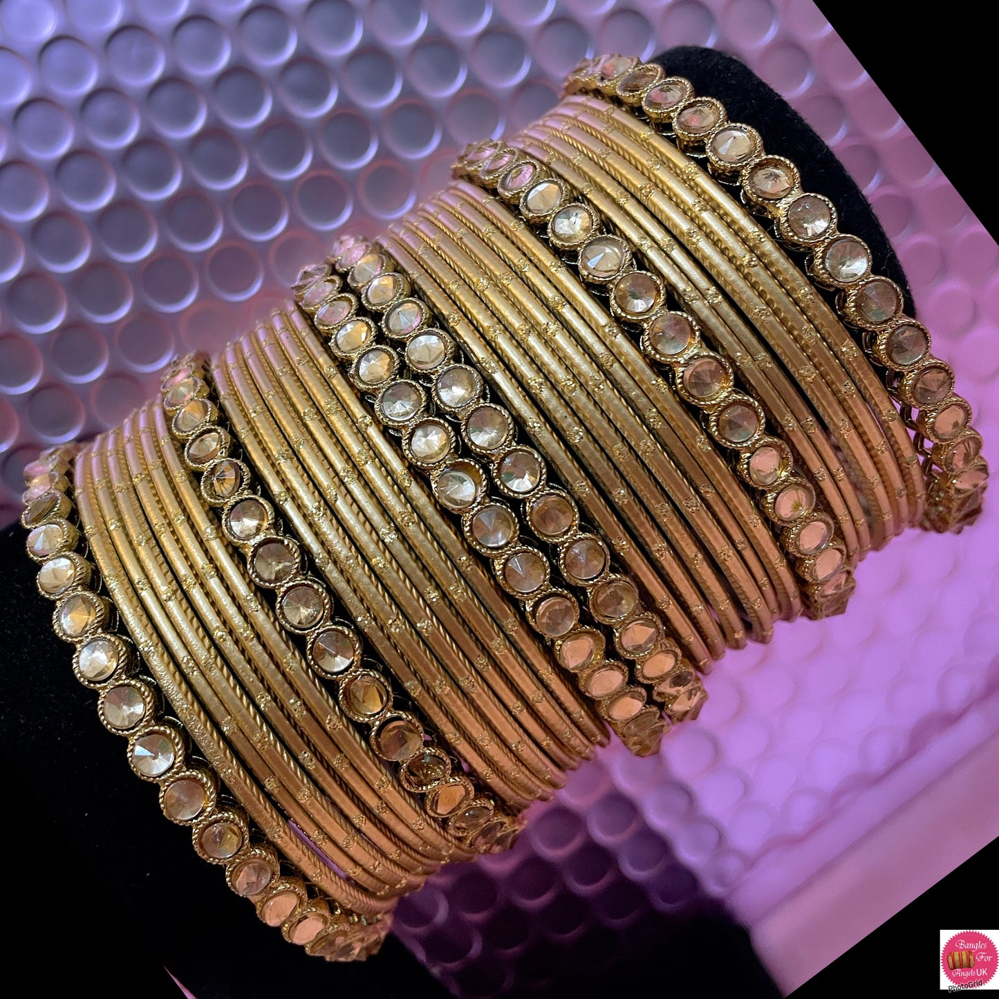 Kundan Metal Bangles Set- Gold