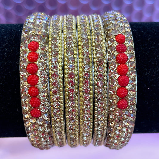 Red & Gold Metal Bangle Set- Size 2.2