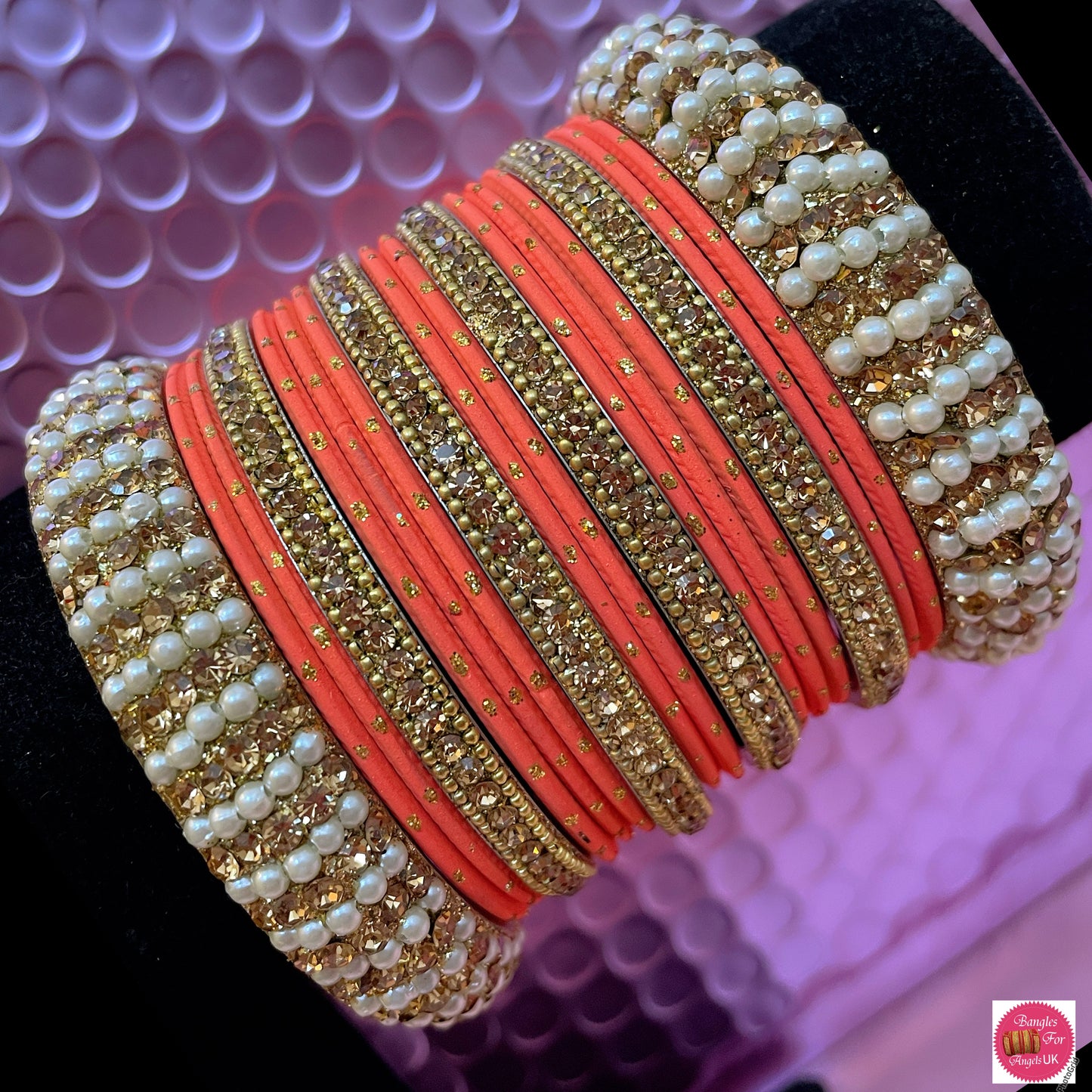 Gold Pearl Metal Bangles Sets- Various Colours Available