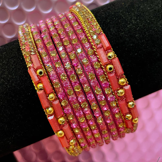 Pure Glass Zirconia Bangles Set- Pink