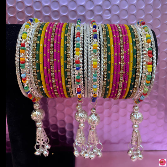 Multicoloured Hanging Metal Bangles Set