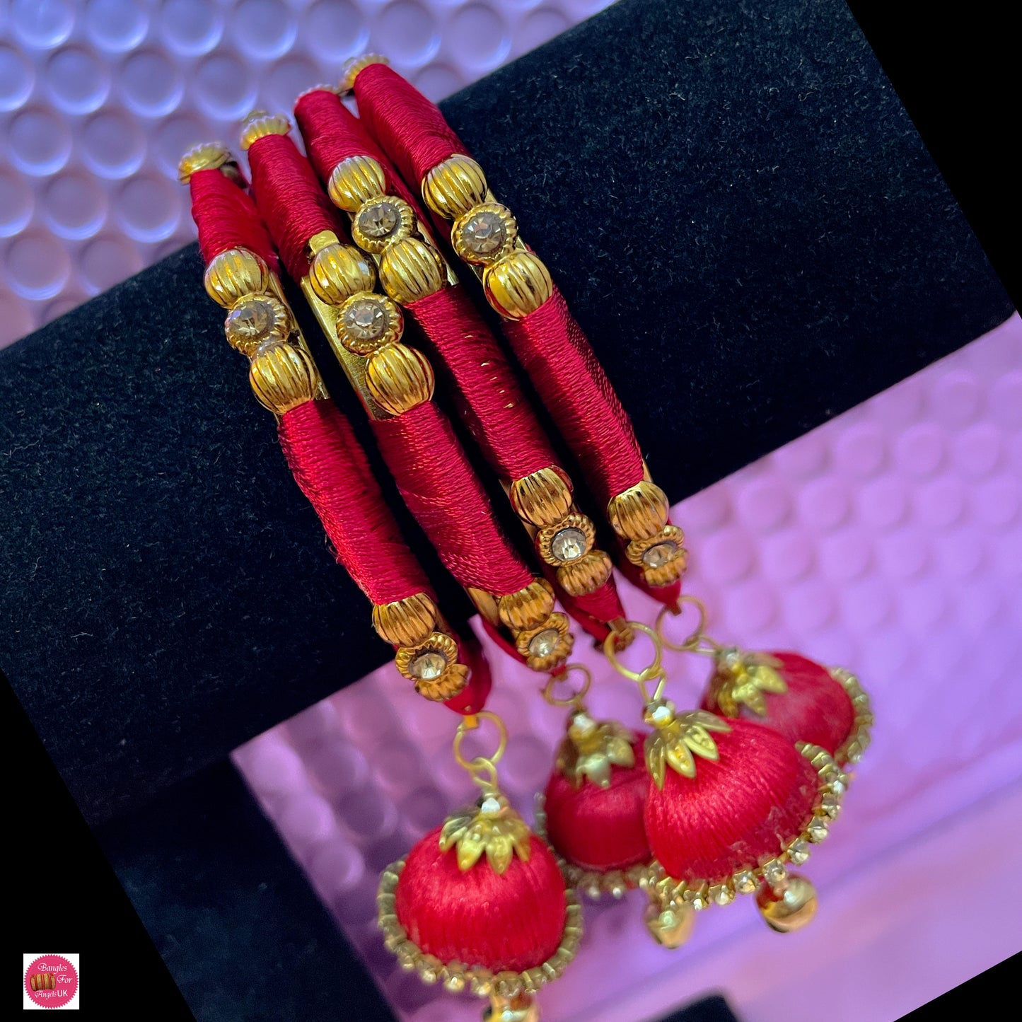 Red & Gold Thread Hanging Metal Bangles