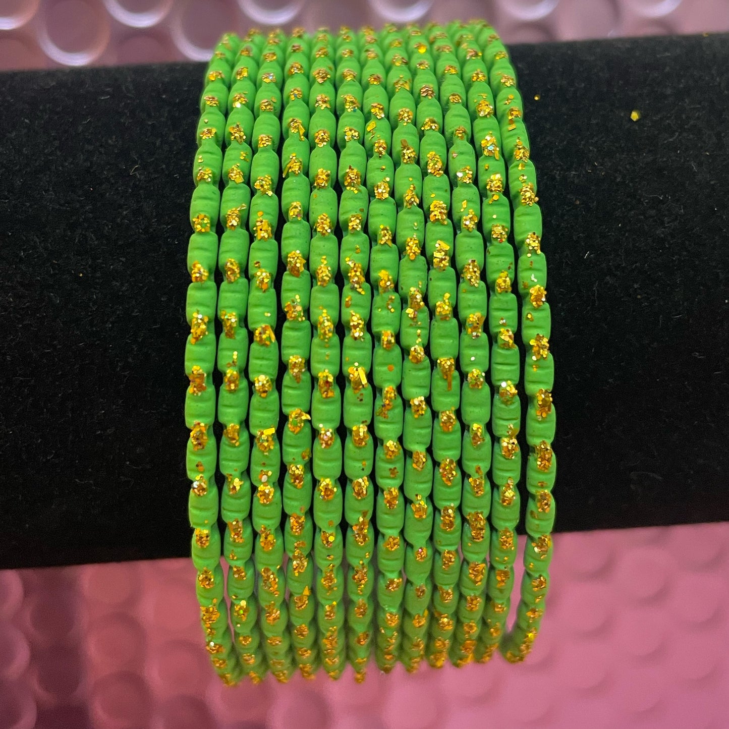 Lime Green Dotted Metal Bangles