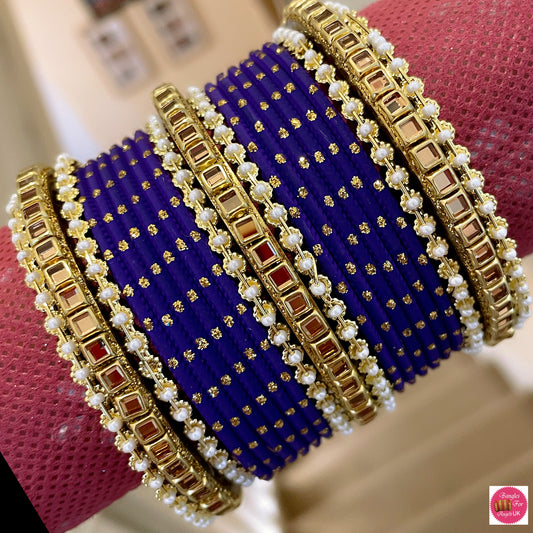 Pearl/Kundan Metal Bangle Set- Purple