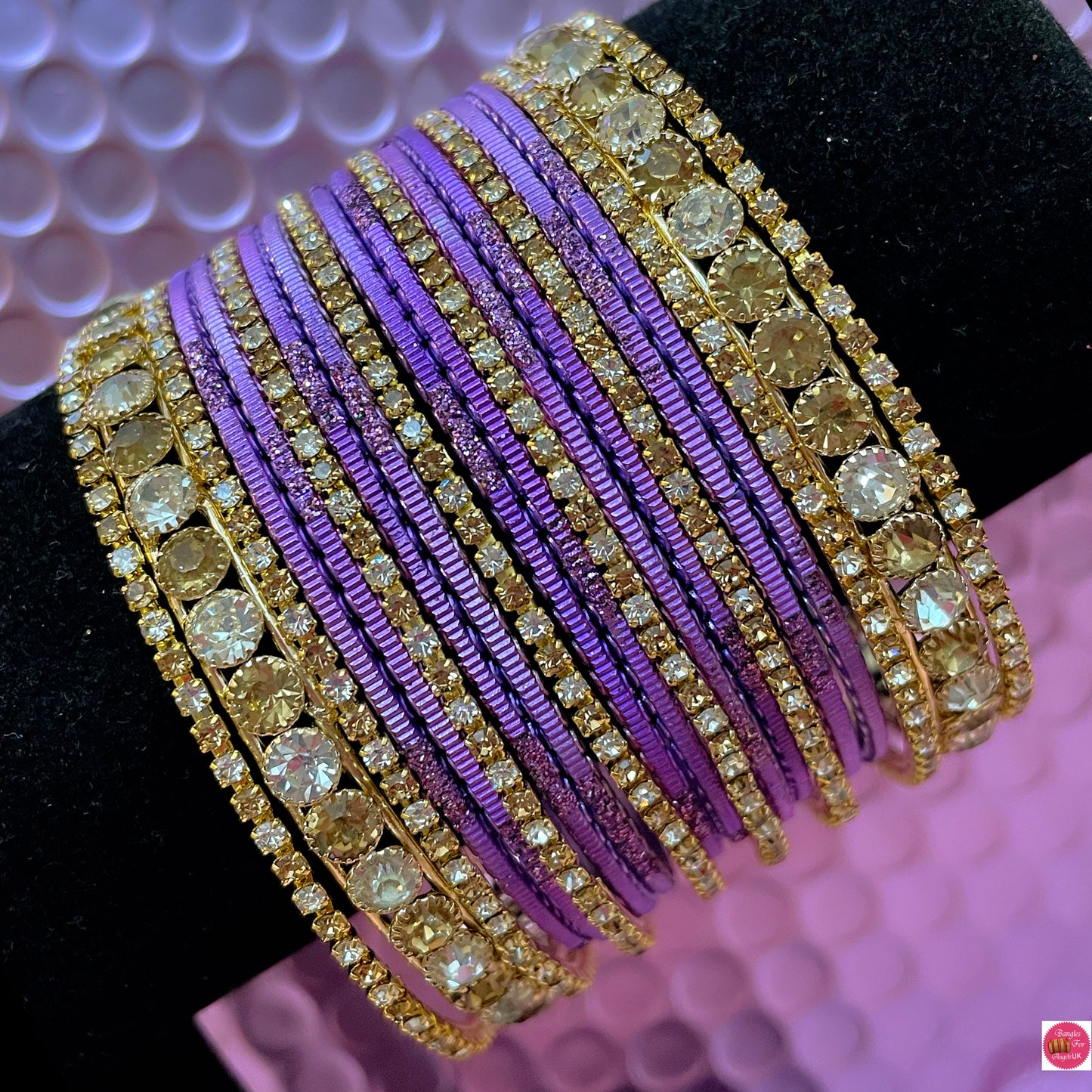 Zirconia Metal Bangles Set- Lilac