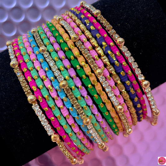 Gold Zirconia Metal Bangles Set- Multicoloured Coloured