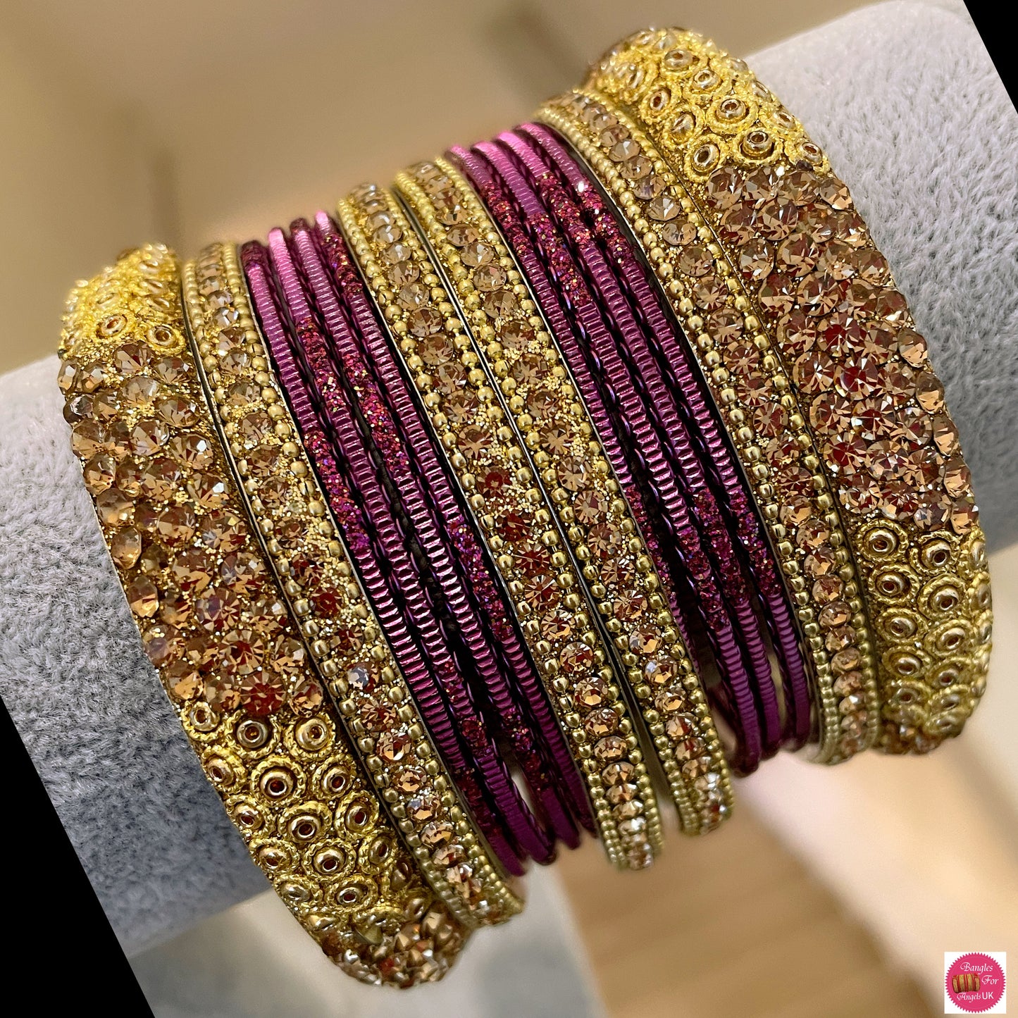 Gold Metal Bangle Set- Purple