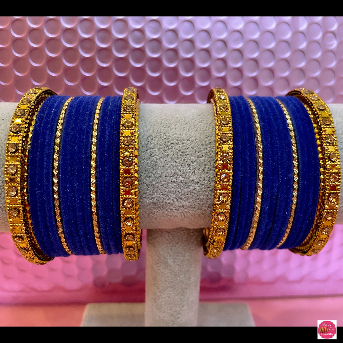 Gold Velvet Bangle Set- Blue