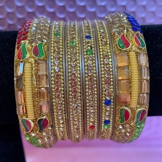 Multicoloured Peacock Bangle Set