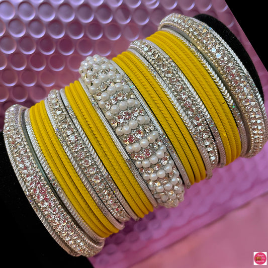 Silver Bangle Set- Yellow