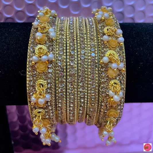 Gold & Pearl Metal Bangles Set