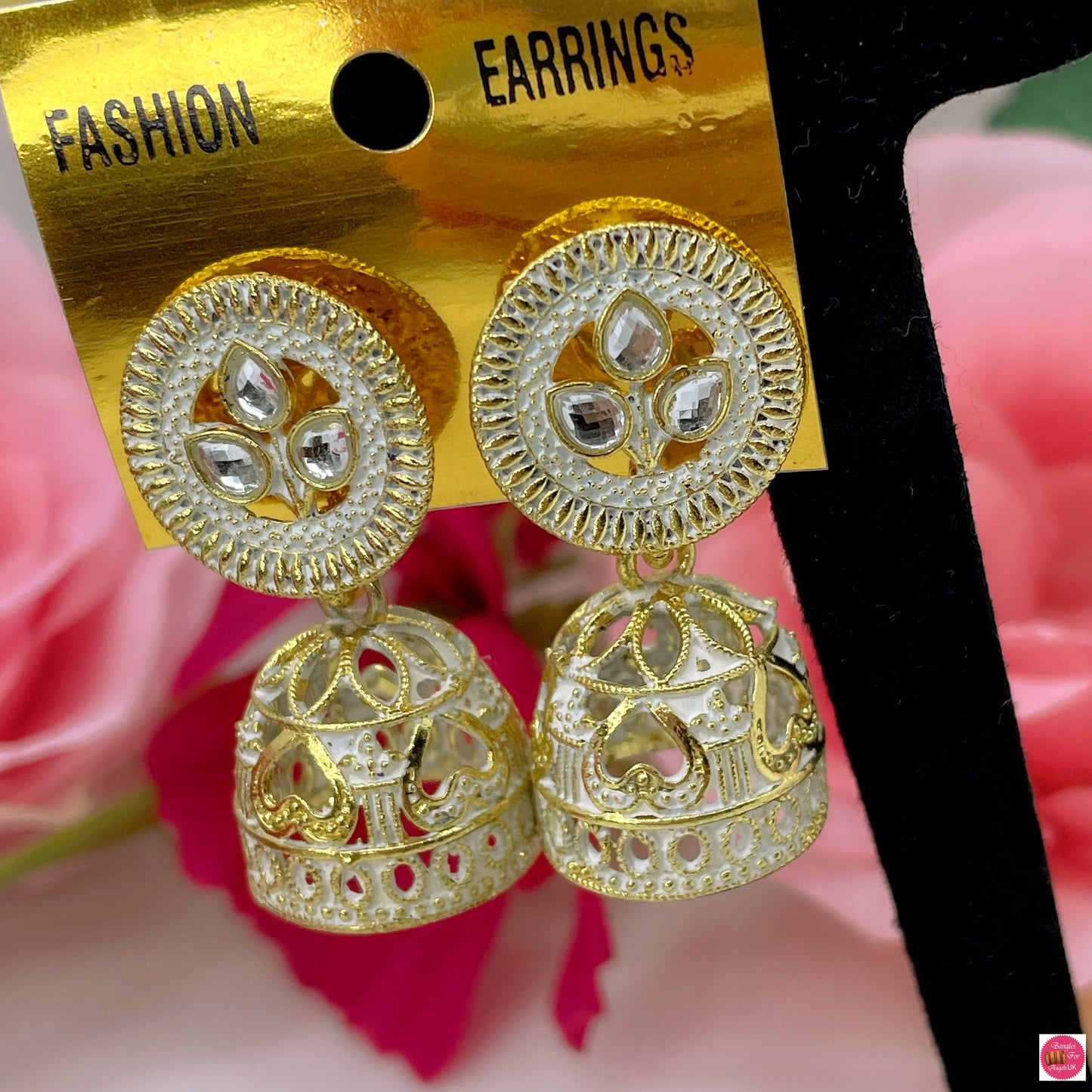 White & Gold Jhumke Earings