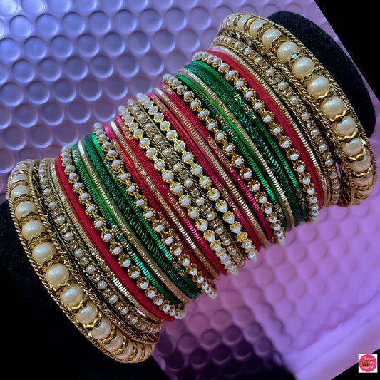 Multicoloured Pearl Metal Bangles Set