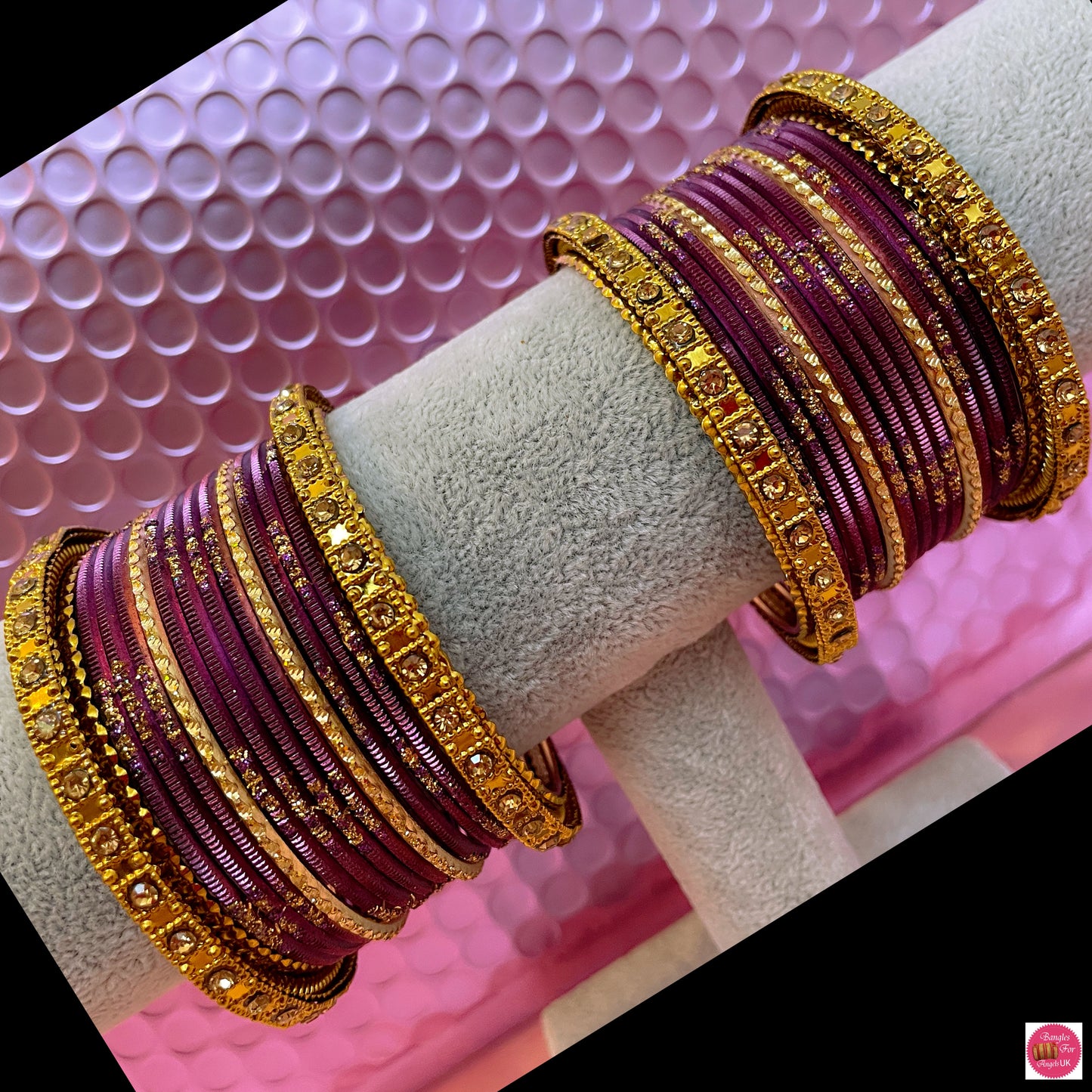 Gold Metal Bangle Set- Purple/Plum