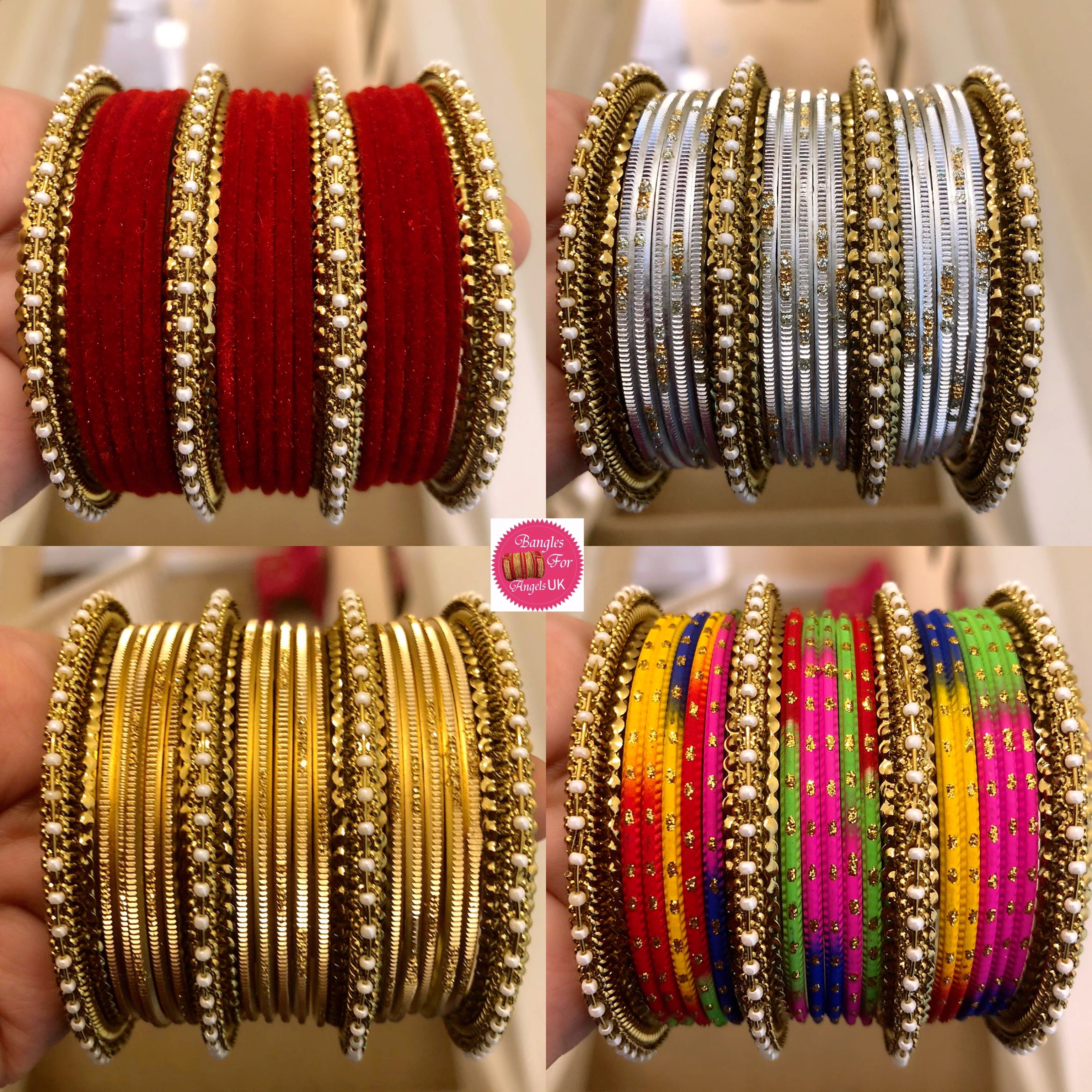 Pearl & Gold Metal Bangle Sets- Multiple Colours – Bangles For Angels UK