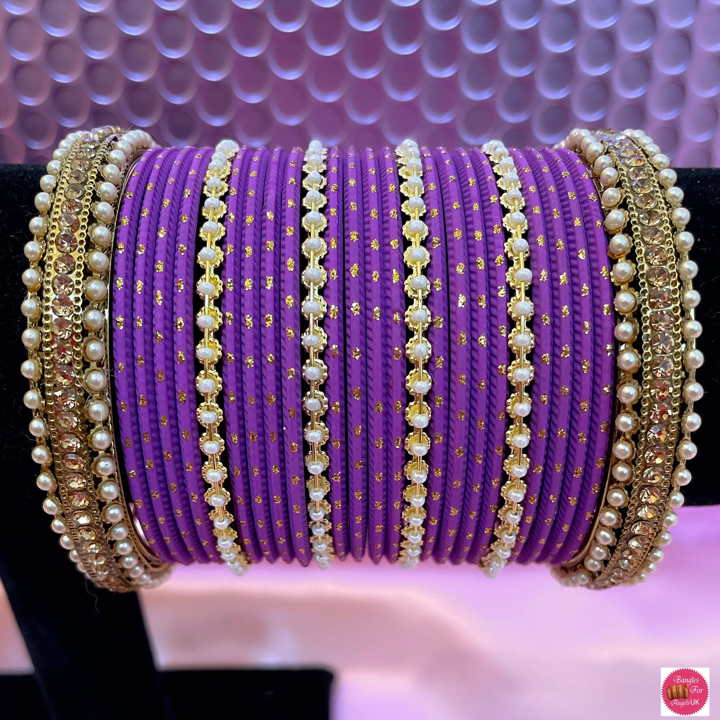 Pearl Metal Bangle Set- Purple