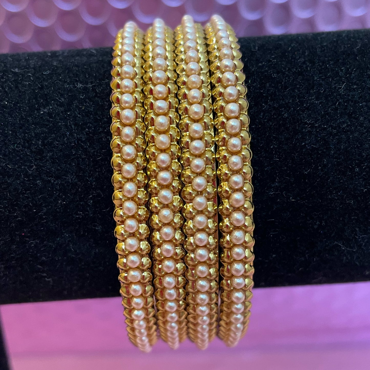 Rose Gold Pearl Metal Bangles