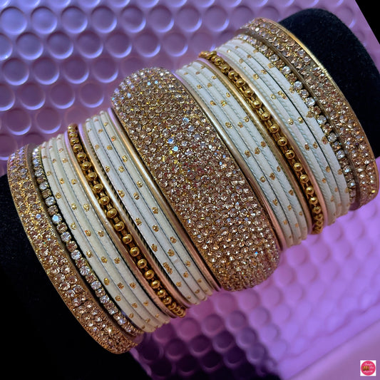 Gold Zirconia Metal Bangles Set- Cream