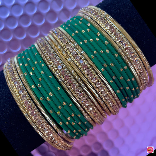 Gold Metal Bangles Set- Green