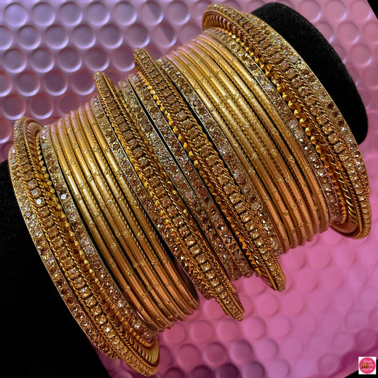 Gold Zirconia Metal Bangles Set- Size 2.10