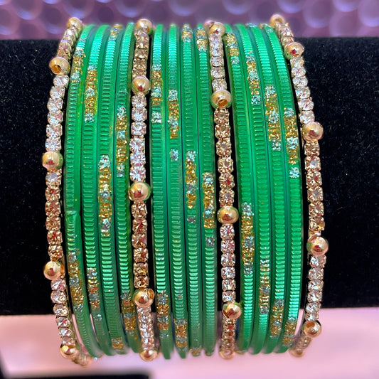 Mint Green Zirconia Metal Bangle Set